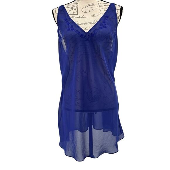 Victoria’s Secret Embroidered Sheer Night Gown Blue Large - Picture 1 of 8